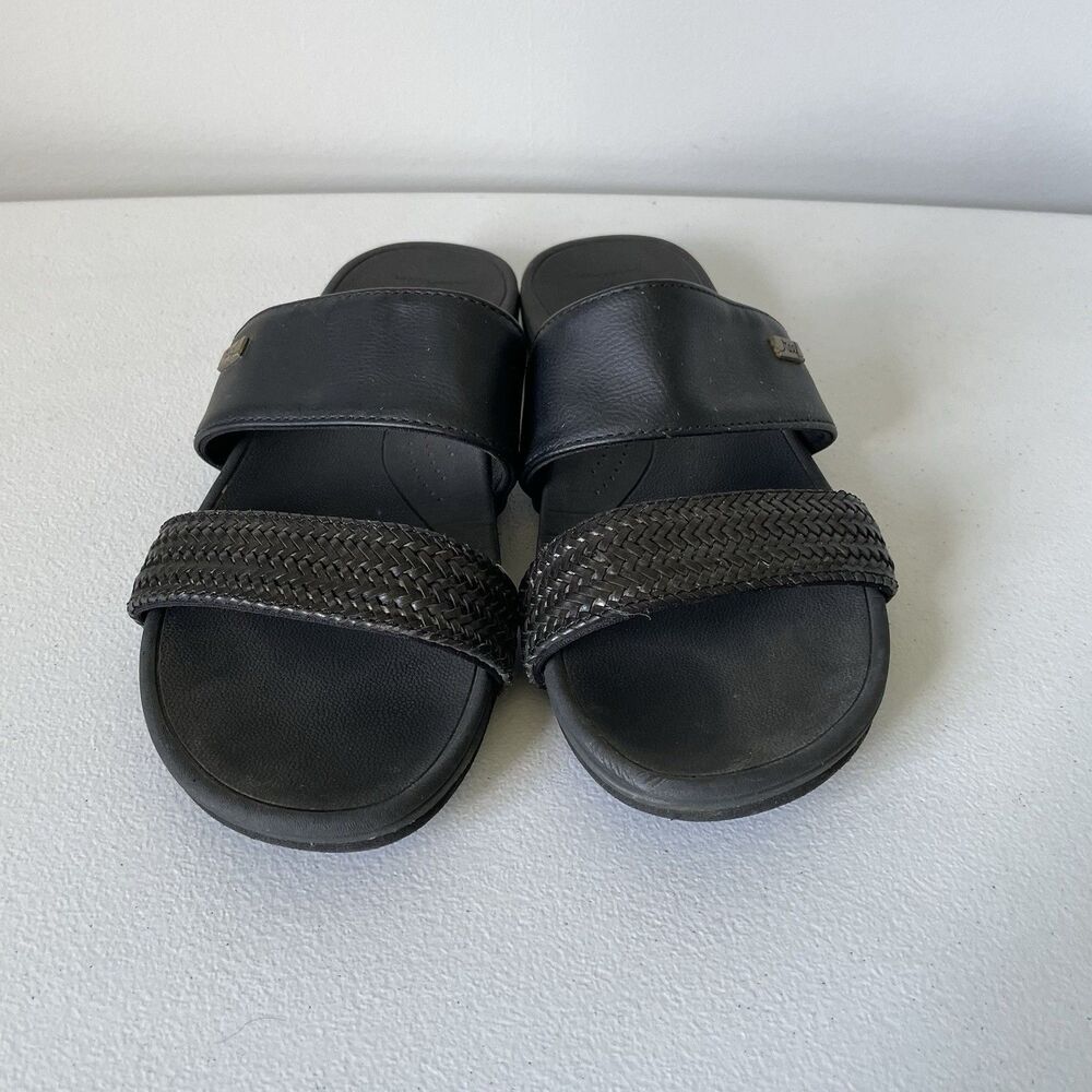 REEF Cushion Sandbar Slide Faux Leather Strappy Slip On Black Women's Size 8 - Picture 4 of 11